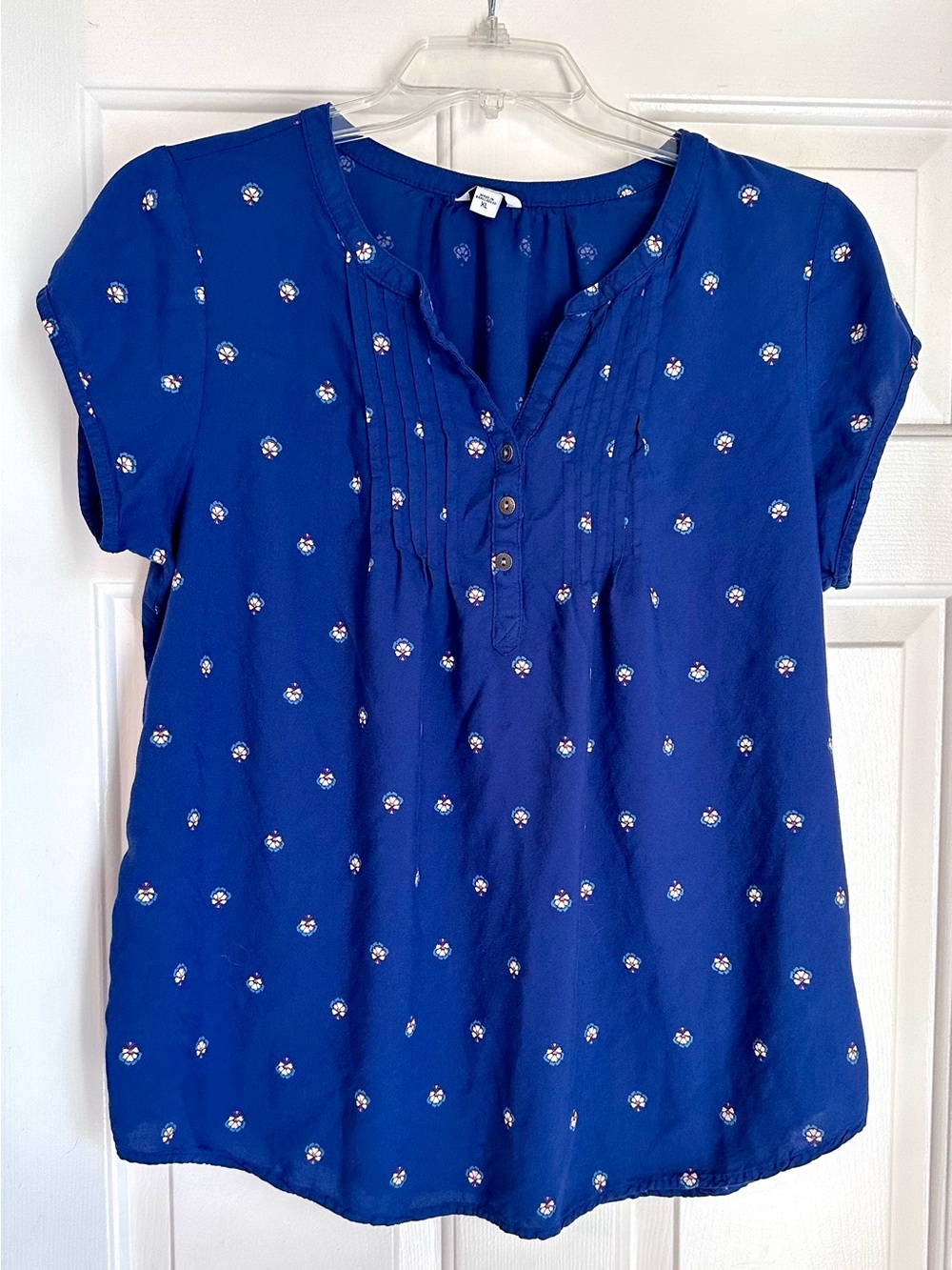 Sonoma Royal Blue Short Sleeve Pintuck Peasant Blouse